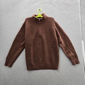 Uniqlo Men Sweater L Brown Wool‎ Blend Long Sleeve Quarter Zip Mock Neck